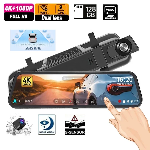Premium Mb-5200 Wifi ULTRA HD 4K 10 İnç Ayna Kamera (WİFİ+GPS+Türkçe Menü) Çift Kameralı Araç Kamera ürün görseli 1