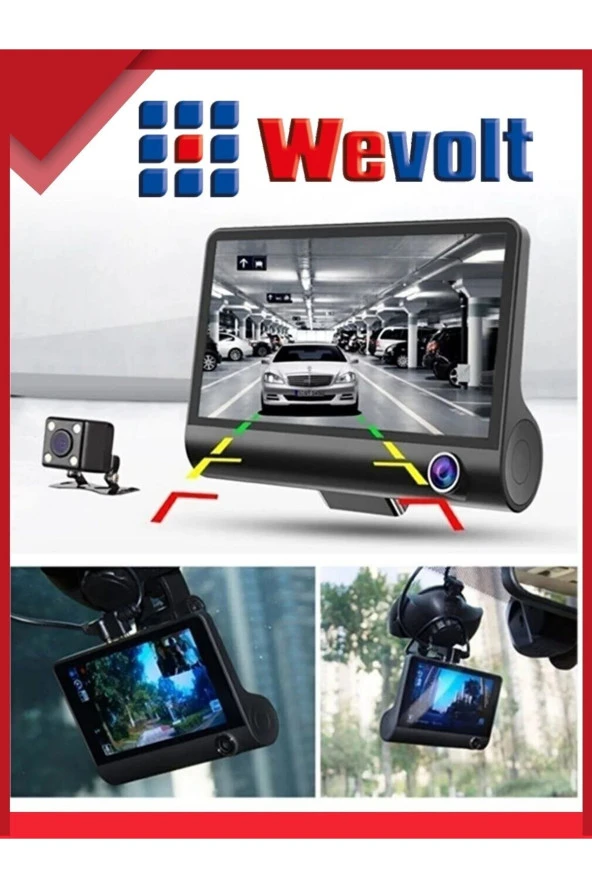 3 Kameralı 1080P Yol Kayıt Araç Kamerası(Türkçe Menü+Geri Görüş+G-Sensör)Üç Kameralı Araç Kamera ürün görseli 1