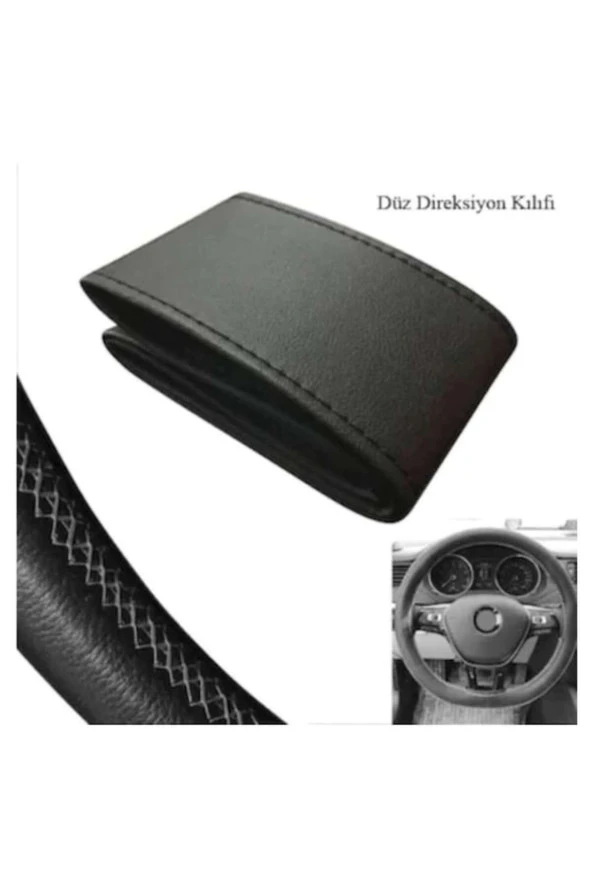OTO H.İ.T.  VOLKSWAGEN GOLF 4 UYUMLU DERİ DİREKSİYON KILIFI KALİTELİ DİKMELİ SİYAH ürün görseli 1