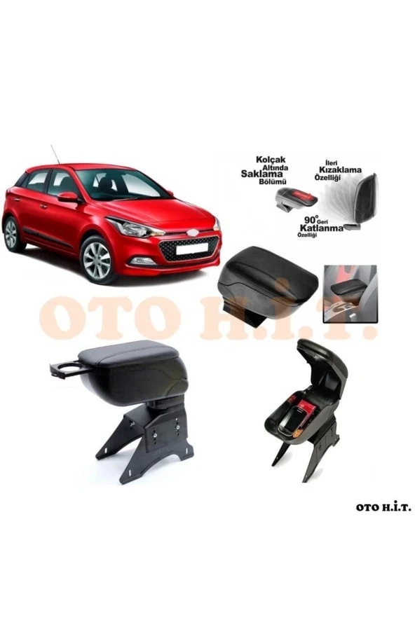 OTO H.İ.T.  Hyundai I20 15-19 Uyumlu Kol Dayama Ve Kolçak Sürgülü Bardaklıklı Ayarlanabilir Siyah Deri ürün görseli 1