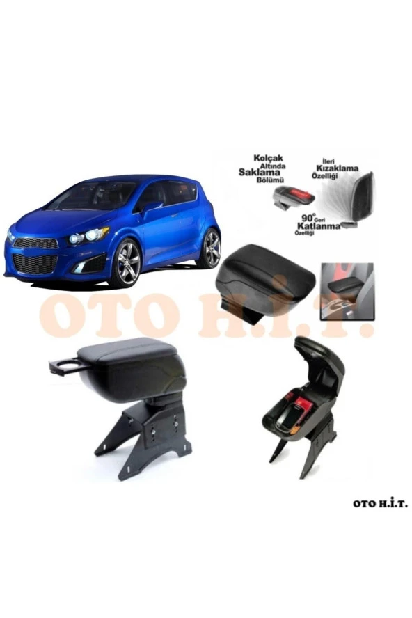 OTO H.İ.T.  Chevrolet Aveo 12 Üzeri Uyumlu Kol Dayama Ve Kolçak Sürgülü Bardaklıklı Ayarlanabilir Siyah Deri ürün görseli 1