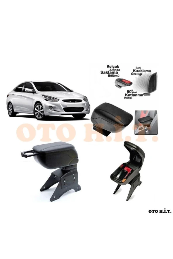OTO H.İ.T.  Hyundai Accent Blue Uyumlu Kol Dayama Ve Kolçak Sürgülü Bardaklıklı Ayarlanabilir Siyah Deri ürün görseli 1