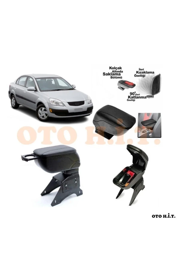 OTO H.İ.T.  Kia Rio 06-12 Sedan Uyumlu Kol Dayama Ve Kolçak Sürgülü Bardaklıklı Ayarlanabilir Siyah Deri ürün görseli 1