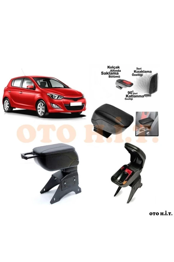 OTO H.İ.T.  Hyundai I20 13-15 Uyumlu Kol Dayama Ve Kolçak Sürgülü Bardaklıklı Ayarlanabilir Siyah Deri ürün görseli 1