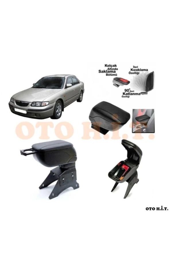 OTO H.İ.T.  Mazda 626 Uyumlu Kol Dayama Ve Kolçak Sürgülü Bardaklıklı Ayarlanabilir Siyah Deri ürün görseli 1