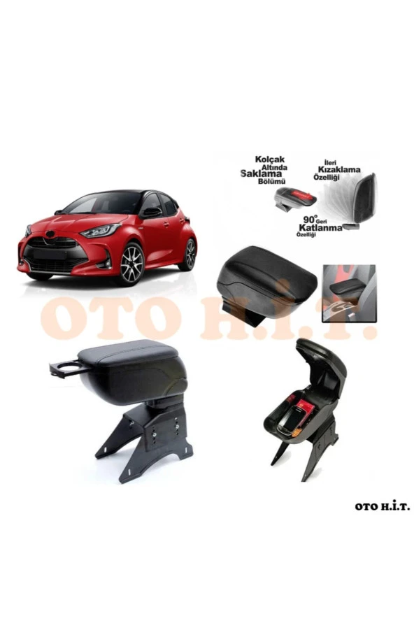 OTO H.İ.T.  Toyota Yaris 20 Üzeri Uyumlu Kol Dayama Ve Kolçak Sürgülü Bardaklıklı Ayarlanabilir Siyah Deri ürün görseli 1