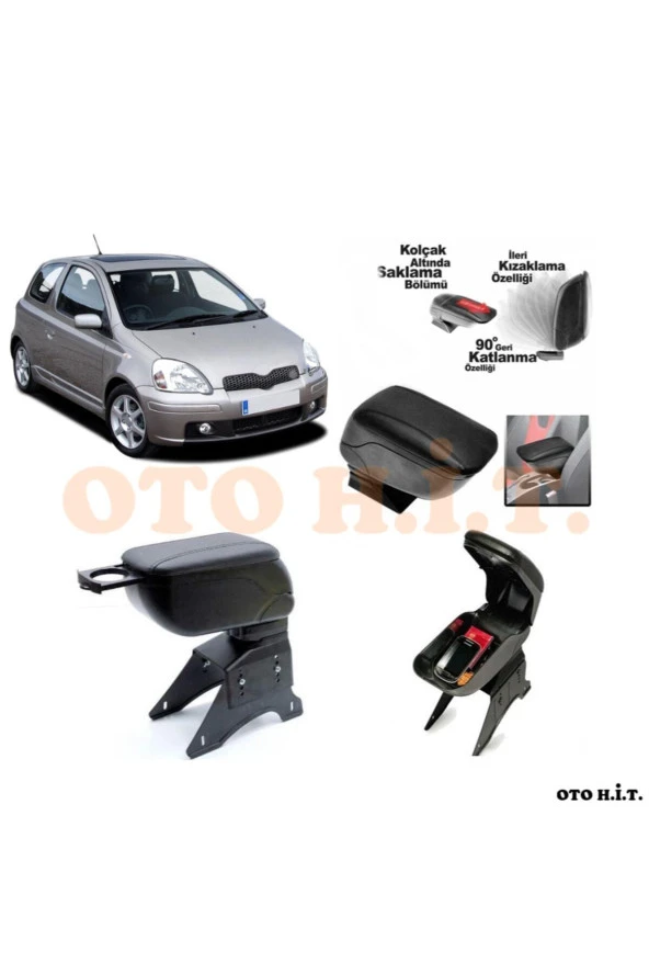 OTO H.İ.T.  Toyota Yaris Ilk Kasa Uyumlu Kol Dayama Ve Kolçak Sürgülü Bardaklıklı Ayarlanabilir Siyah Deri ürün görseli 1