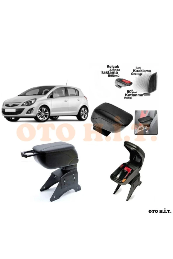 OTO H.İ.T.  Opel Corsa D Uyumlu Kol Dayama Ve Kolçak Sürgülü Bardaklıklı Ayarlanabilir Siyah Deri ürün görseli 1