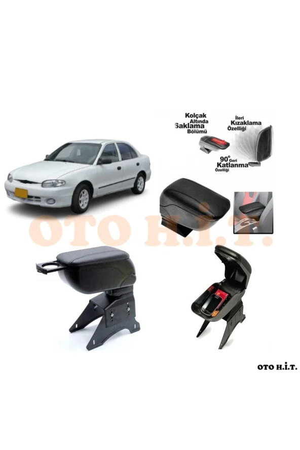 OTO H.İ.T.  Hyundai Accent Yumurta Kasa Uyumlu Kol Dayama Ve Kolçak Bardaklıklı Ayarlanabilir Siyah Deri ürün görseli 1