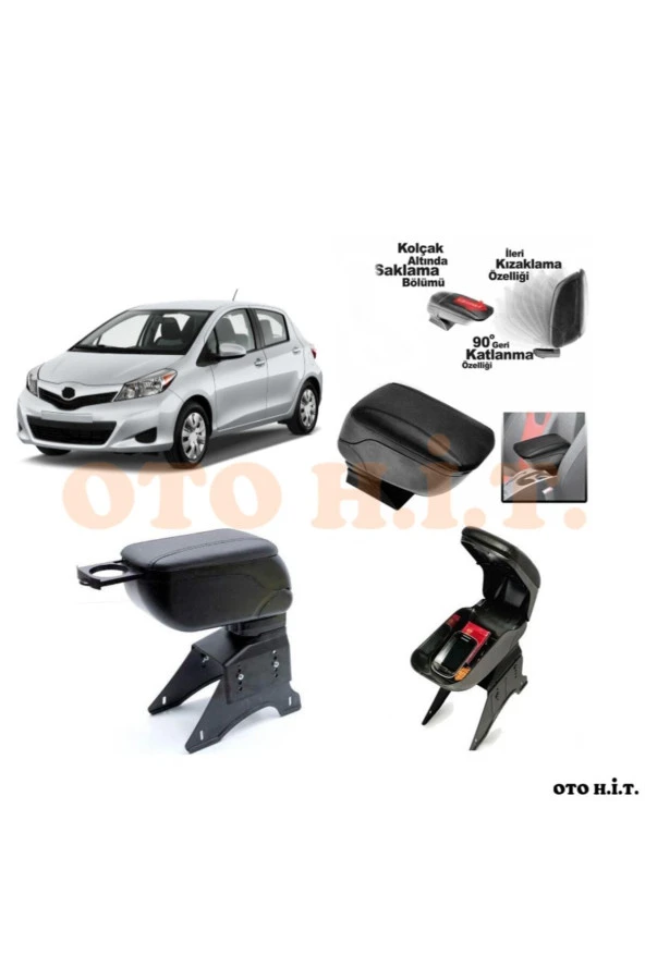 OTO H.İ.T.  Toyota Yaris 12-14 Uyumlu Kol Dayama Ve Kolçak Sürgülü Bardaklıklı Ayarlanabilir Siyah ürün görseli 1