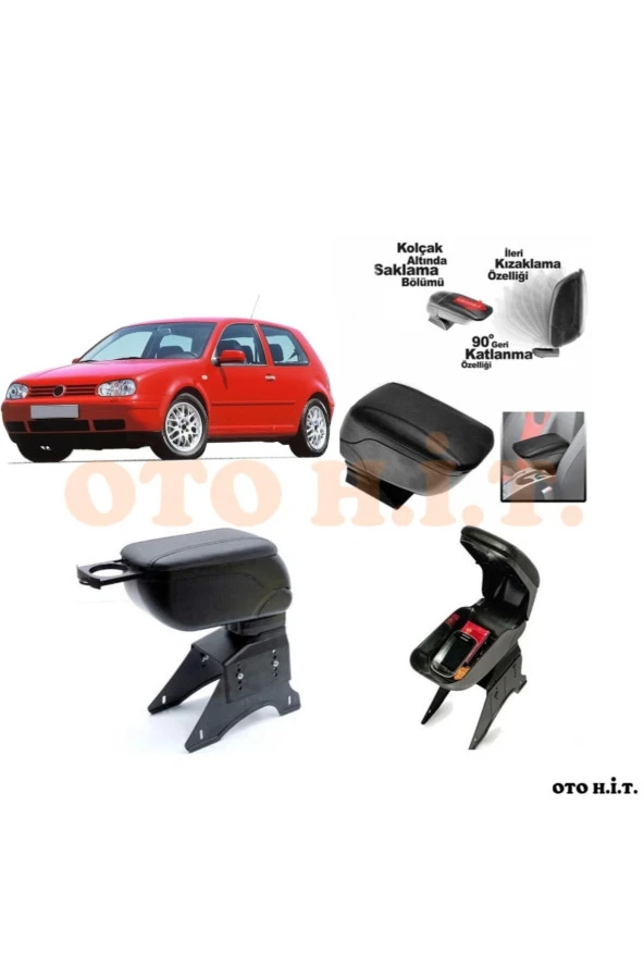 OTO H.İ.T.  Volkswagen Golf4 Uyumlu Kol Dayama Ve Kolçak Sürgülü Bardaklıklı Ayarlanabilir Siyah Deri ürün görseli 1