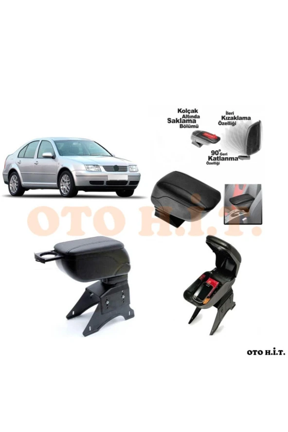 OTO H.İ.T.  Volkswagen Bora Uyumlu Kol Dayama Ve Kolçak Sürgülü Bardaklıklı Ayarlanabilir Siyah Deri ürün görseli 1