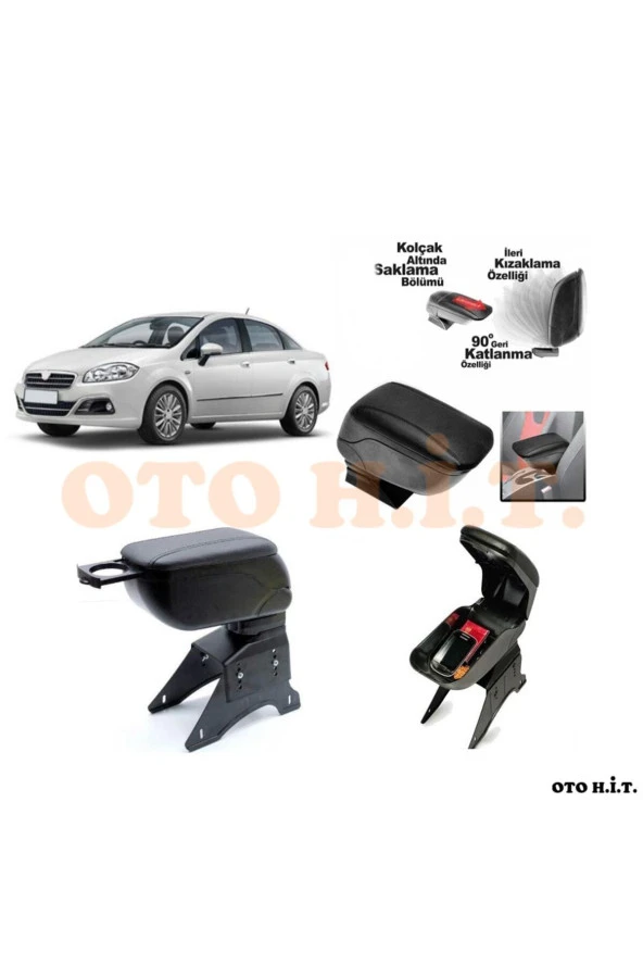 OTO H.İ.T.  Fiat Linea Makyajlı Uyumlu Kol Dayama Ve Kolçak Sürgülü Bardaklıklı Ayarlanabilir Siyah Deri ürün görseli 1