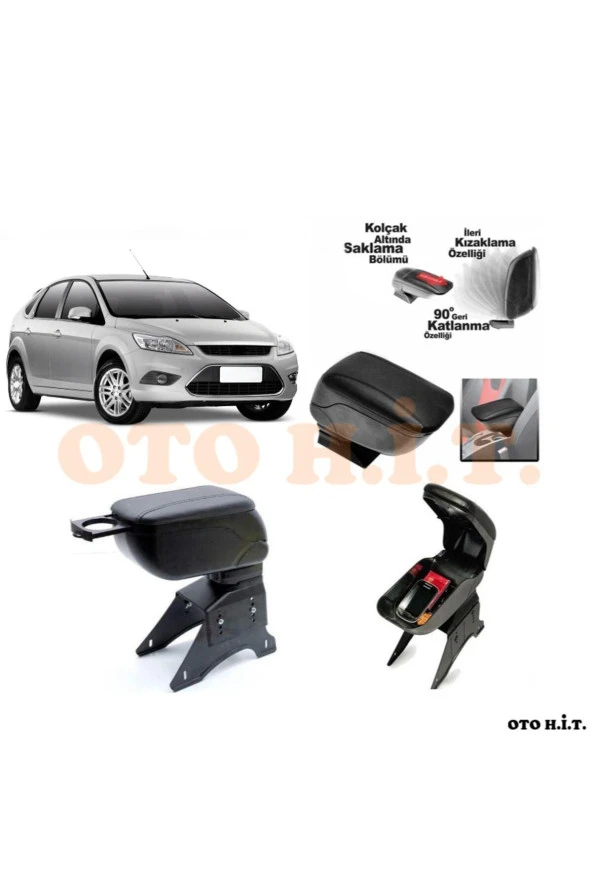 OTO H.İ.T.  Ford Focus 2,5 Uyumlu Kol Dayama Ve Kolçak Sürgülü Bardaklıklı Ayarlanabilir Siyah Deri ürün görseli 1