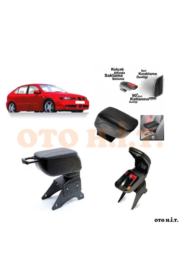 OTO H.İ.T.  Seat Leon Mk1 Uyumlu Kol Dayama Ve Kolçak Sürgülü Bardaklıklı Ayarlanabilir Siyah Deri ürün görseli 1