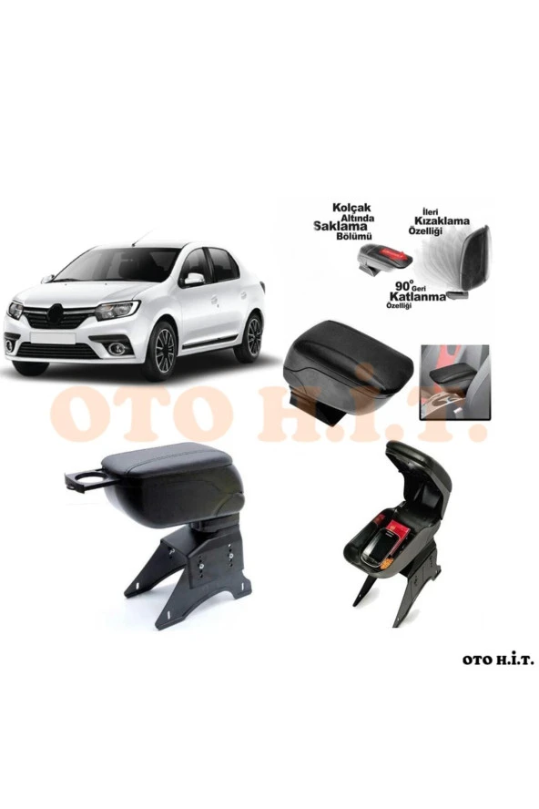 OTO H.İ.T.  Renault Symbol 16-20 Uyumlu Kol Dayama Ve Kolçak Sürgülü Bardaklıklı Ayarlanabilir Siyah Deri ürün görseli 1