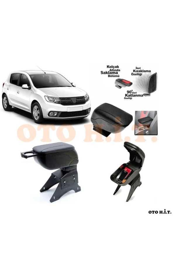 OTO H.İ.T.  Dacia Sandero 17-21 Uyumlu Kol Dayama Ve Kolçak Sürgülü Bardaklıklı Ayarlanabilir Siyah Deri Uyumlu ürün görseli 1