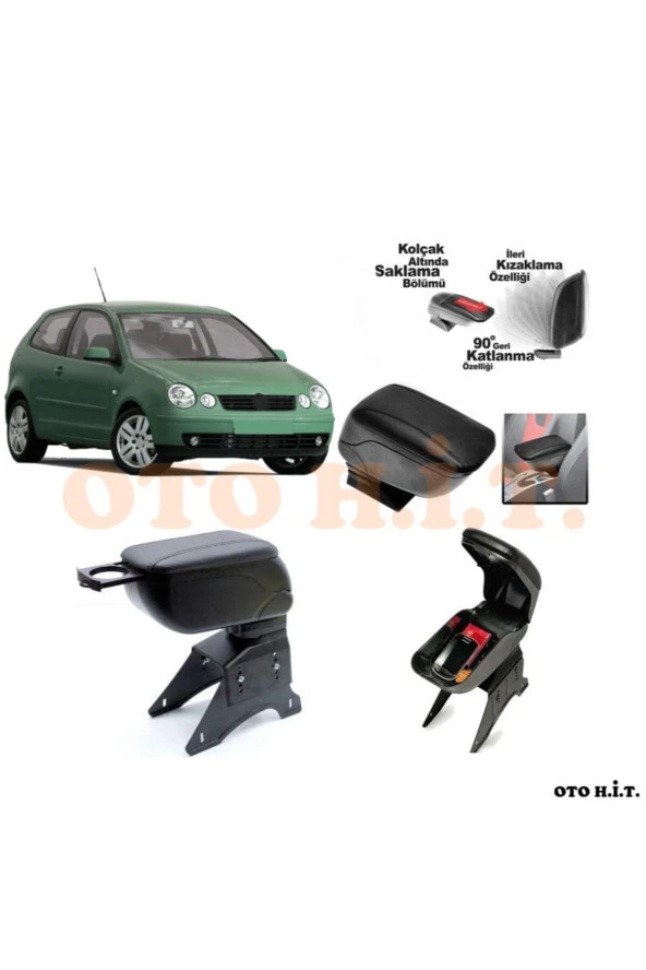 OTO H.İ.T.  Volkswagen Polo 02-05 Uyumlu Kol Dayama Ve Kolçak Sürgülü Bardaklıklı Ayarlanabilir Siyah Deri ürün görseli 1