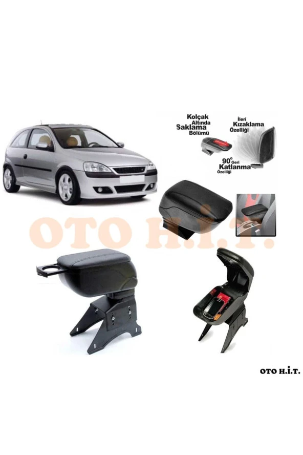 OTO H.İ.T.  Opel Corsa C Uyumlu Kol Dayama Ve Kolçak Sürgülü Bardaklıklı Ayarlanabilir Siyah Deri ürün görseli 1