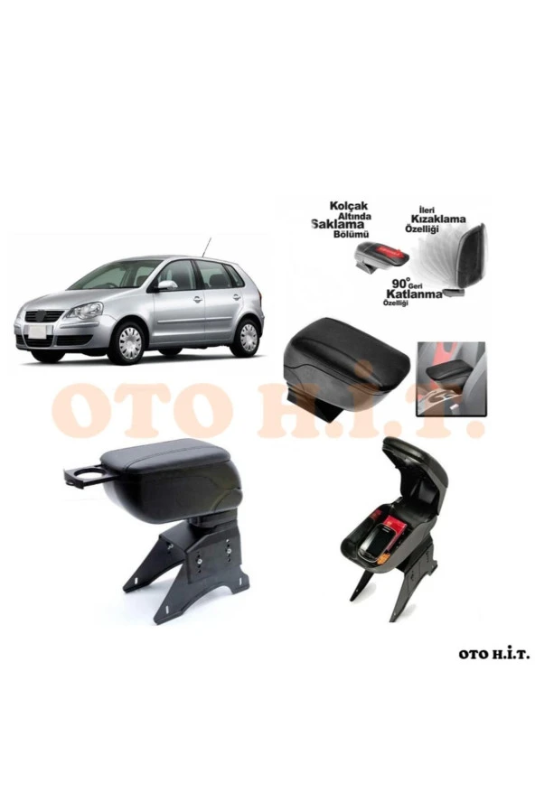 OTO H.İ.T.  Volkswagen Polo 05-10 Uyumlu Kol Dayama Ve Kolçak Sürgülü Bardaklıklı Ayarlanabilir Siyah Deri ürün görseli 1