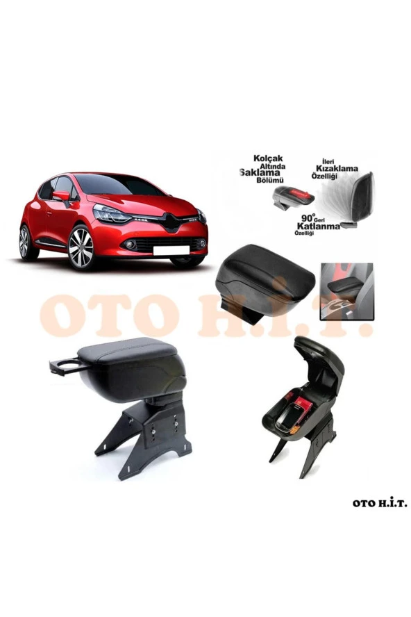 OTO H.İ.T.  Renault Clio 4 Uyumlu Kol Dayama Ve Kolçak Sürgülü Bardaklıklı Ayarlanabilir Siyah Deri ürün görseli 1