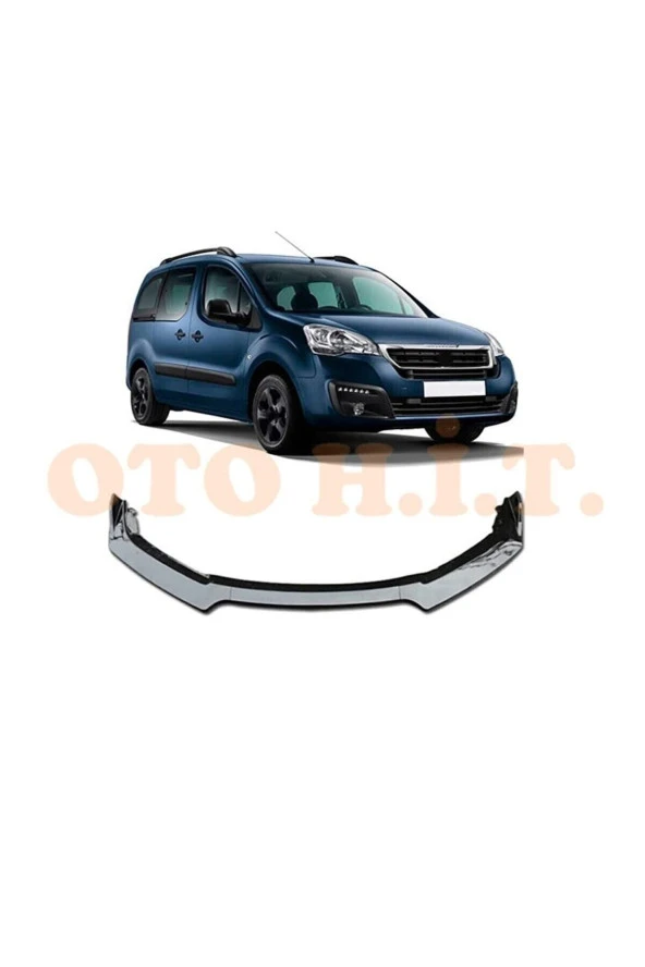 OTO H.İ.T.  Peugeot Partner 2015 Ve Üzeri Uyumlu Esnek Ayarlanabilir 3 Parça Kanatlı Piano Black Ön Lip ürün görseli 1