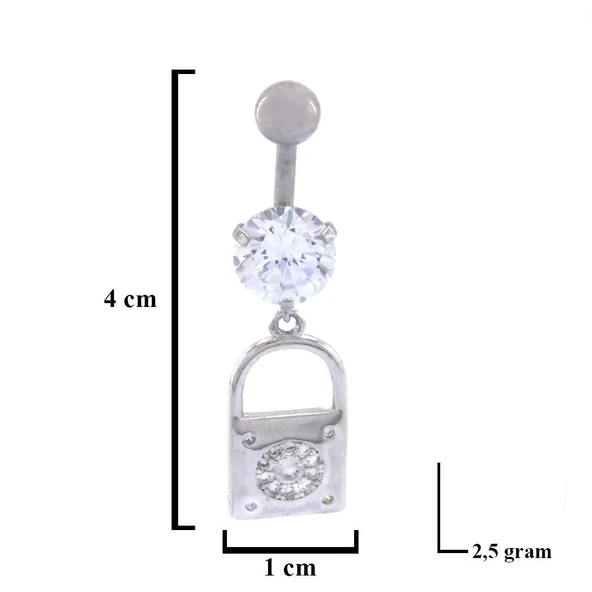 316L Çelik Zirkon Taşlı Kilit Piercing PRC-131 - Resim 5