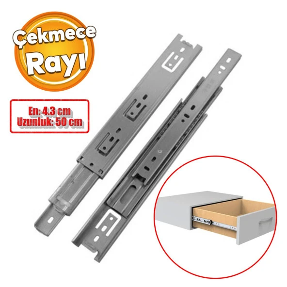 Bilyalı Dolap Çekmece Rayı Metal En 4.3 cm Uzunluk 50 cm Gardrop Mutfak Dolabı ürün görseli 1