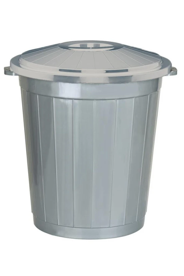 Plastik 50 Litre Battal Kapaklı Kulplu Çöp Kovası Gri ürün görseli 1