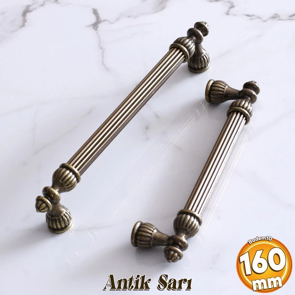 Şah 160 mm Eskitme Antik Sarı  Metal Mobilya Mutfak Çekmece Kapak Dolap Dolabı Kulpu Kulbu Kulpları ürün görseli 1
