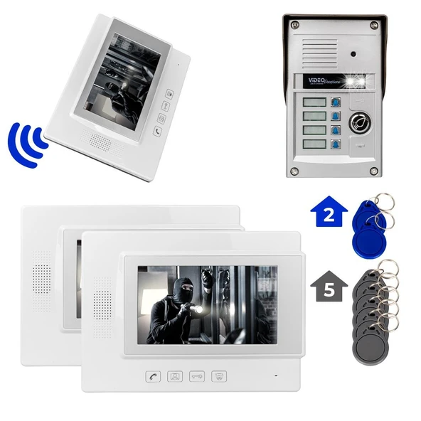 Powermaster Görüntülü Kapı Zili Intercom 4 Dairelik Diafon Kablosuz Gece Görüşlü Şifreli Çipli Kapı Zili Dört Daire ürün görseli 1
