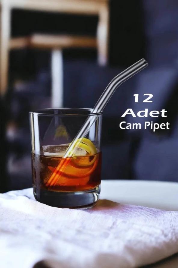 12li Cam Şeffaf Eğimli Pipet 16cm ürün görseli 1