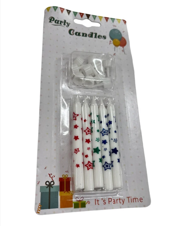 Yıldız Baskılı İnce Mum 8 cm 8 li ürün görseli 1