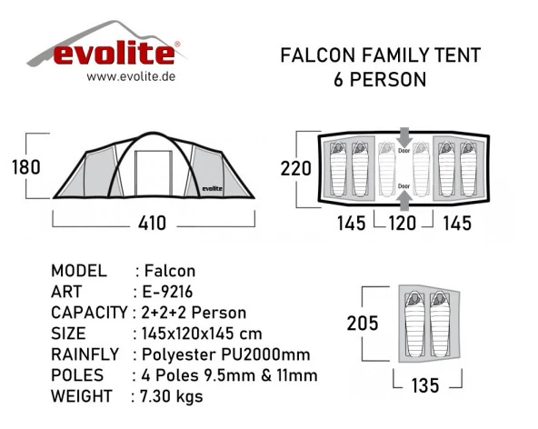 Evolite Falcon 6 Kişilik Odalı Aile Çadırı - Resim 3