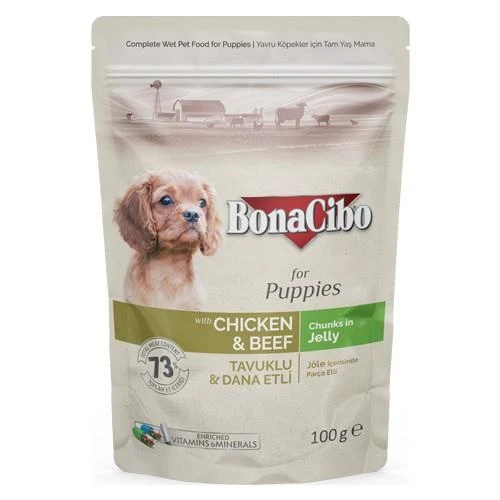 Bonacibo Pouch Tavuklu Dana Etli Yavru Köpek Konservesi 100 GR ürün görseli 1