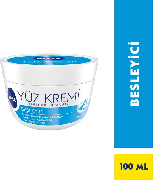 Nivea Besleyici Yüz Kremi 100ml, Makyaj Bazı, 24 Saat Nemlendirici , Hızlı Emilen Yüz Bakım Kremi ürün görseli 1