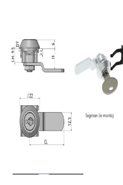 Mini Silindirli Kilit Eğri Mandallı 2 Adet - Resim 2