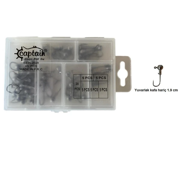 Captain 6435 Compact Eco Kutulu Jig Head Seti 2gr 45 adet ürün görseli 1