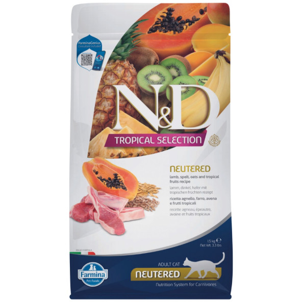 Nd tropical selection kısır kedi 1,5kg kuzu etli tropikal meyveli kısırlaştırılmış kedi maması ürün görseli 1