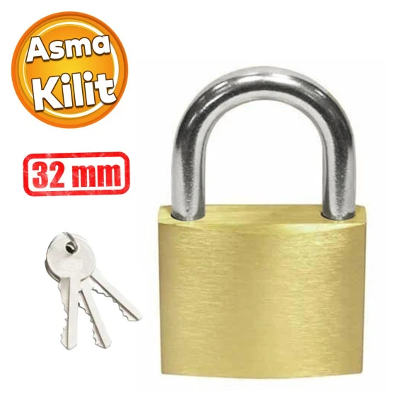 Asma Kilit Sarı 32 mm 3 Anahtarlı Halka Kapı Sandık Kutu Kilidi Tosba Kilit ürün görseli 1