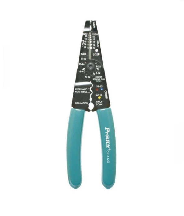Proskit CP-412G Kablo Soyucu Kesme ve Sıkıştırma Pensesi ( Soyma AWG 10-24 Sıkıştırma AWG 10-22 ) ürün görseli 1