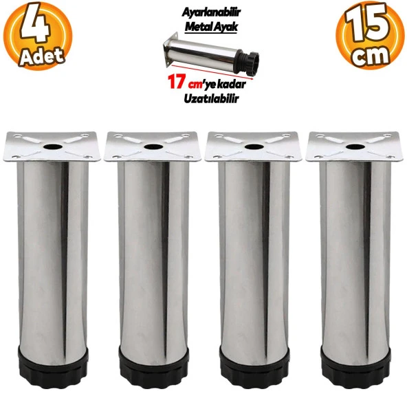 Ayarlanabilir Mobilya Kanepe Baza Koltuk Metal Destek Yükseltici Ayağı 15 cm Krom Ayakları (4 ADET) ürün görseli 1