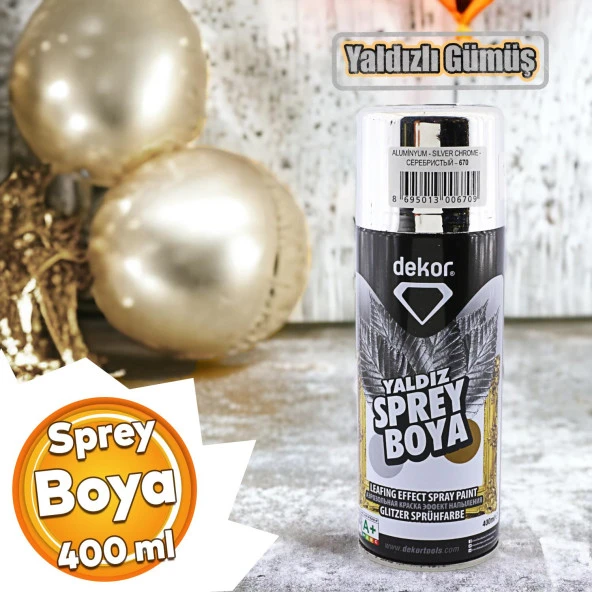 Dekor Akrilik Sprey Boya Alüminyum Yaldız Gümüş 400 ml Tasarım Metal Ahşap Plastik Yüzey Boyama ürün görseli 1