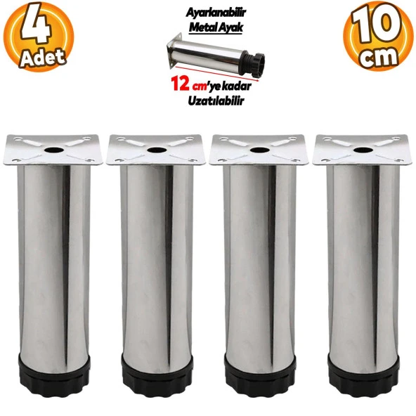Ayarlanabilir Mobilya KAyarlanabilir Mobilya Kanepe Baza Koltuk Metal Destek Yükseltici Ayağı 10 cm Krom Ayakları (4 ADET) ürün görseli 1