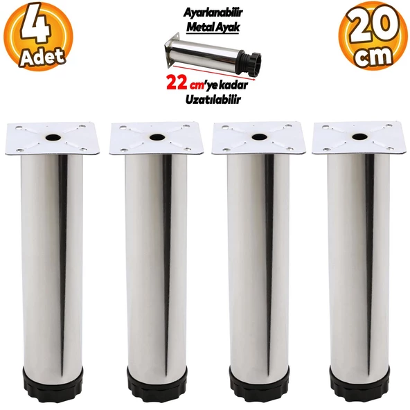 Ayarlanabilir Mobilya Kanepe Baza Koltuk Metal Destek Yükseltici Ayağı 20 cm Krom Ayakları (4 ADET) ürün görseli 1