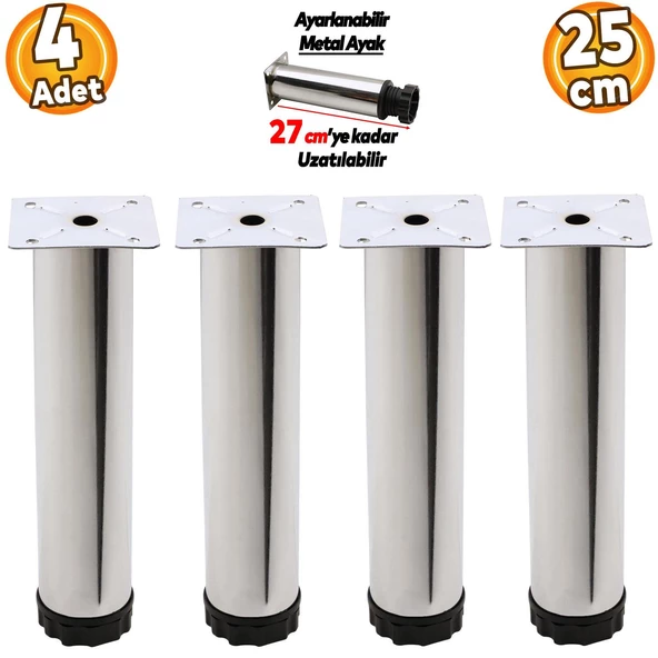 Ayarlanabilir Mobilya Kanepe Baza Koltuk Metal Destek Yükseltici Ayağı 25 cm Krom Ayakları (4 ADET) ürün görseli 1