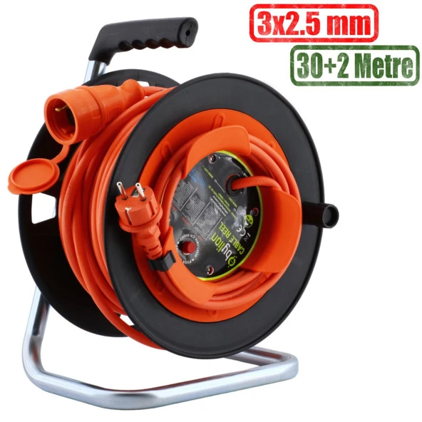 Makaralı Seyyar 3x2.5 mm CCA Kablo 30+2 Metre Kablo Uzatma Kablosu Çim Biçme Makinesi Uyumlu Termal Sigorta ürün görseli 1