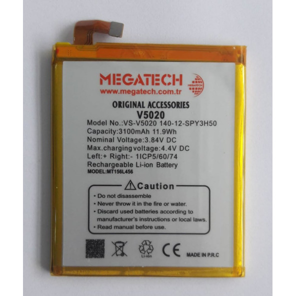 Vestel Venüs 5020 Uyumlu 3050 mAH Batarya Pil Megatech ürün görseli 1