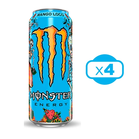 Monster Energy Enerji İçeceği Mango Loco 500 ml 4 lü ürün görseli 1