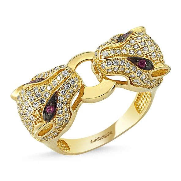 Kaplan Altın Yüzük Çift Başlı 14K Gold ürün görseli 1